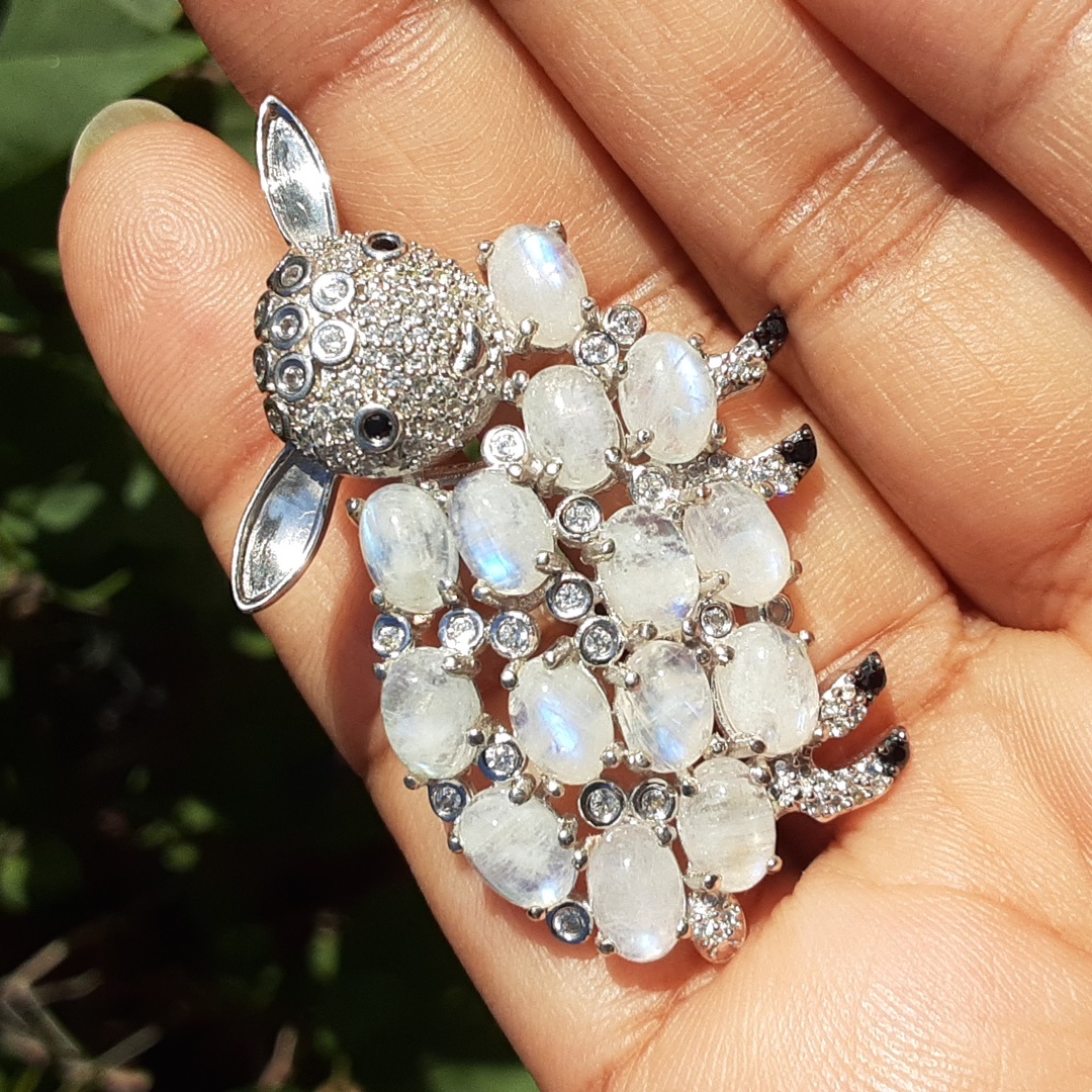 Rare, Price Is Firm, 925 Genuine Moonstone, White Zircons, Black Spinel Pendant.